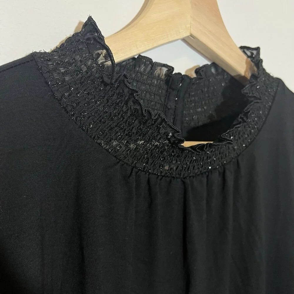Talbots Women’s Black Blouse Plus Petite 2X Majesty Long Sleeve Smocked Stretch - Picture 10 of 13
